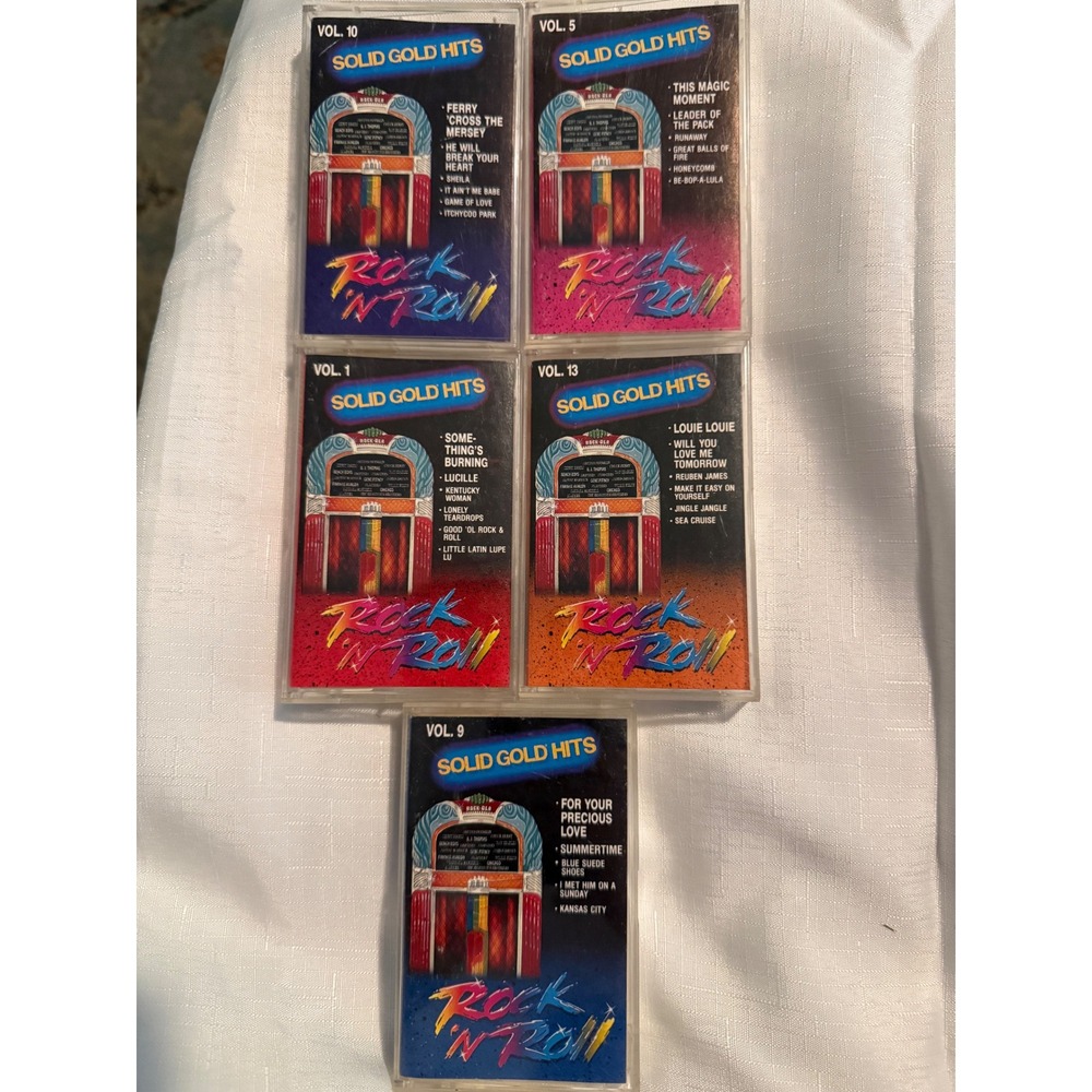 Solid Gold Hits Rock N Roll Cassette Tape Lot 5 Volumes 1 5 9 10 13 Vintage 1990